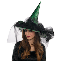 Green Witch Party Hat Deluxe Front_Angled_Left