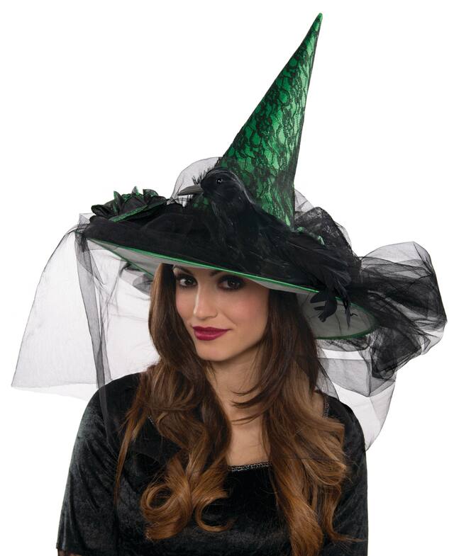 Chapeau de sorcière de luxe vert Front_Angled_Left