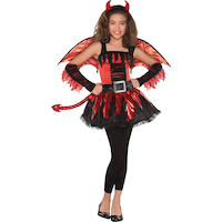 Costume Daredevil, enfants, robe rouge/noir avec ailes et bandeau, tailles variées Front_Flat