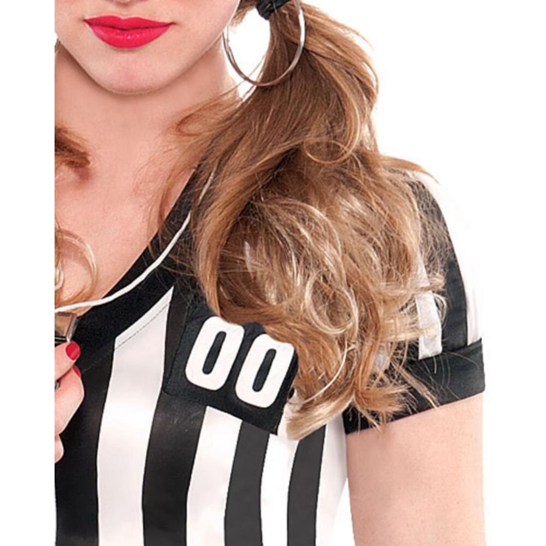 Women's Referee Black/White Striped Dress with Socks/Whistle/Wrist Bands Halloween Costume, Assorted Sizes CloseUp