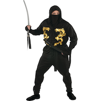 Men's Ninja Black Jumpsuit with Hood Halloween Costume Front_Flat