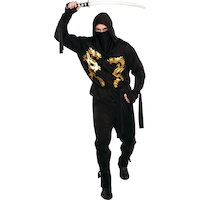 Costume de ninja, hommes, combinaison noire avec capuchon, grande taille Front_Flat