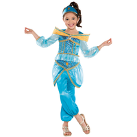 Kids' Disney Aladdin Princess Jasmine Blue Jumpsuit Halloween Costume, Assorted Sizes Front_Flat