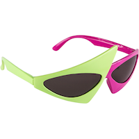 1980s Asymmetric Neon Eyeglasses, Pink/Green, One Size, Wearable Costume Accessory for Halloween Front_Angled_Right