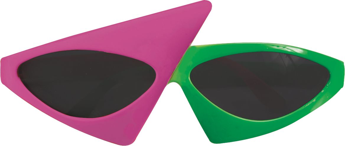 1980s Asymmetric Neon Eyeglasses, Pink/Green, One Size, Wearable Costume Accessory for Halloween Front_Flat
