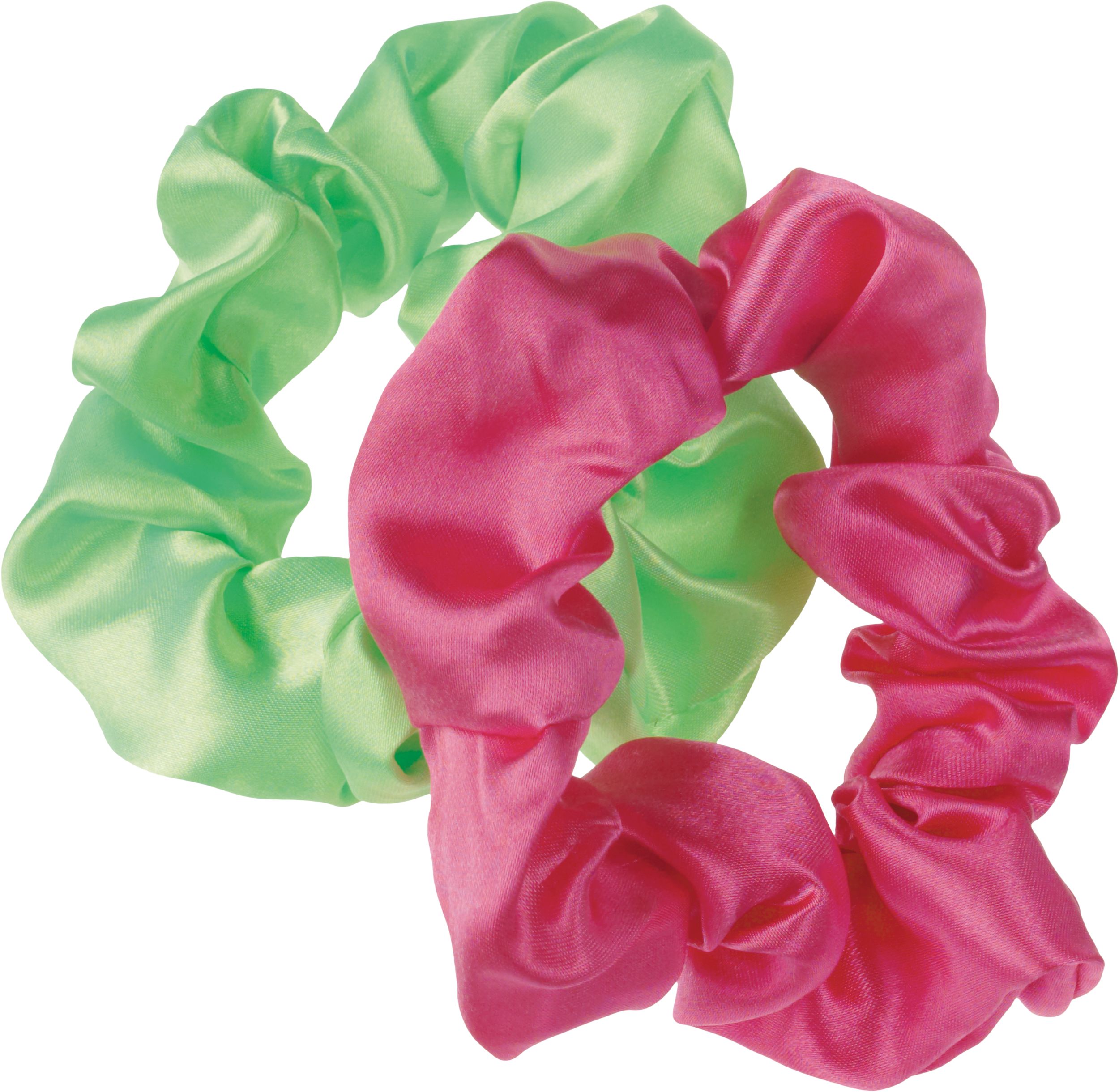 1980s Neon Scrunchie Hair Ties, Green/Pink, One Size, 2-pk, Wearable Costume Accessories for Halloween Overhead_Flat