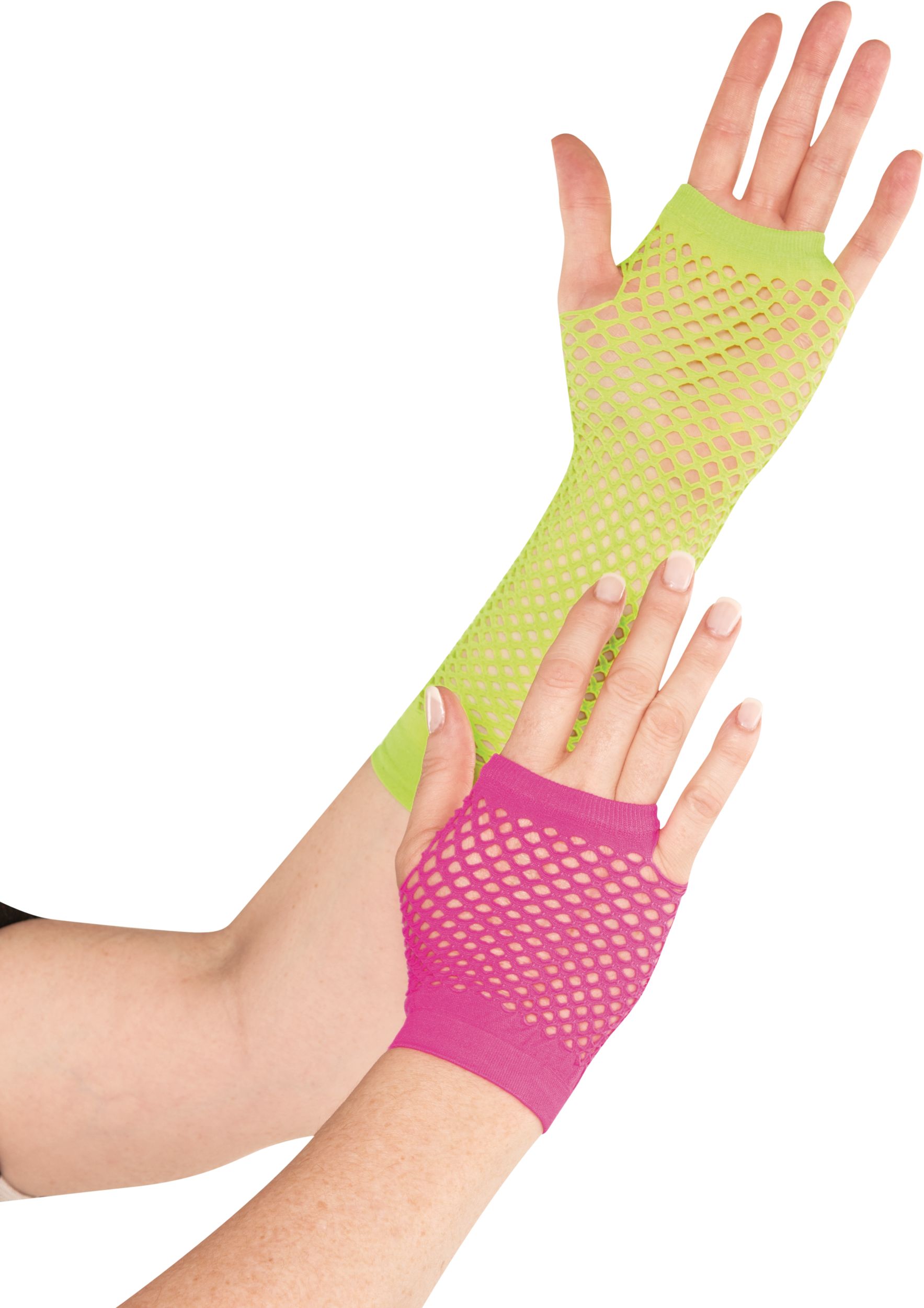 Adult 1980s Neon Fingerless Fishnet Gloves, Yellow/Pink, One Size, Wearable Costume Accessory for Halloween Composite_or_Mixed