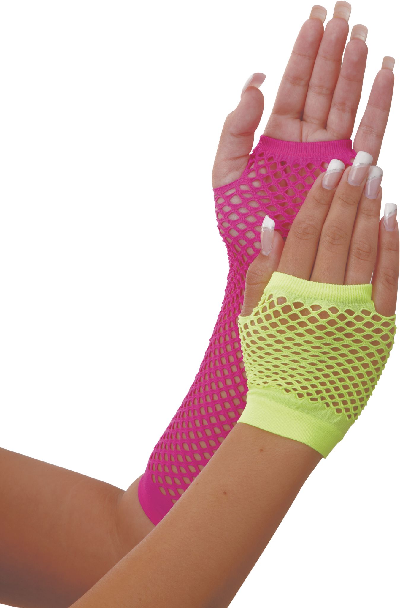 Adult 1980s Neon Fingerless Fishnet Gloves, Yellow/Pink, One Size, Wearable Costume Accessory for Halloween Composite_or_Mixed