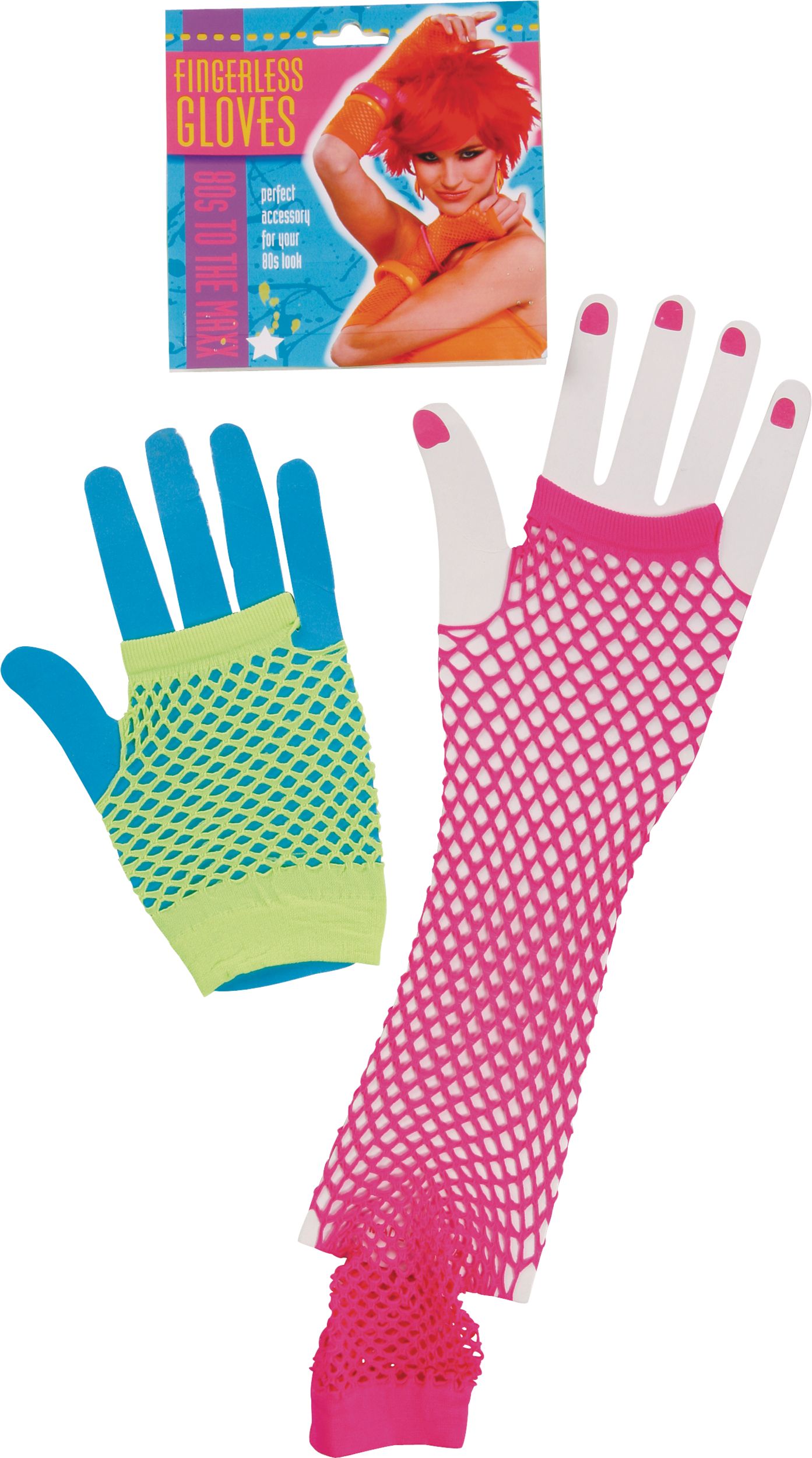 Adult 1980s Neon Fingerless Fishnet Gloves, Yellow/Pink, One Size, Wearable Costume Accessory for Halloween Composite_or_Mixed