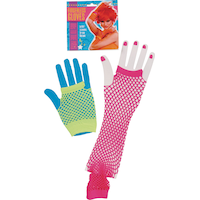 Adult 1980s Neon Fingerless Fishnet Gloves, Yellow/Pink, One Size, Wearable Costume Accessory for Halloween