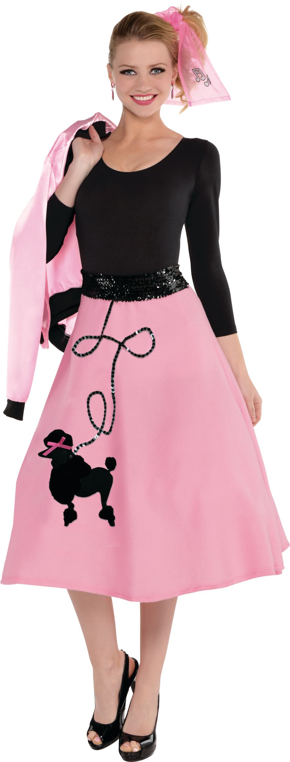 Adult 1950s Sequin Poodle Skirt Pink Black One Size Wearable