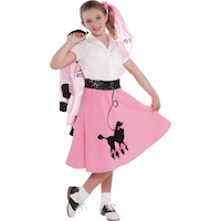 Kids' 1950s Poodle Skirt, Pink/Black, One Size, Wearable Costume Accessory for Halloween Front_Angled_Right