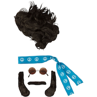 Hippie Kit with Hair Wig, Headband, Sideburns, Moustache & Glasses, Multi-Coloured, One Size, 6-pk, Wearable Costume Accessories for Halloween