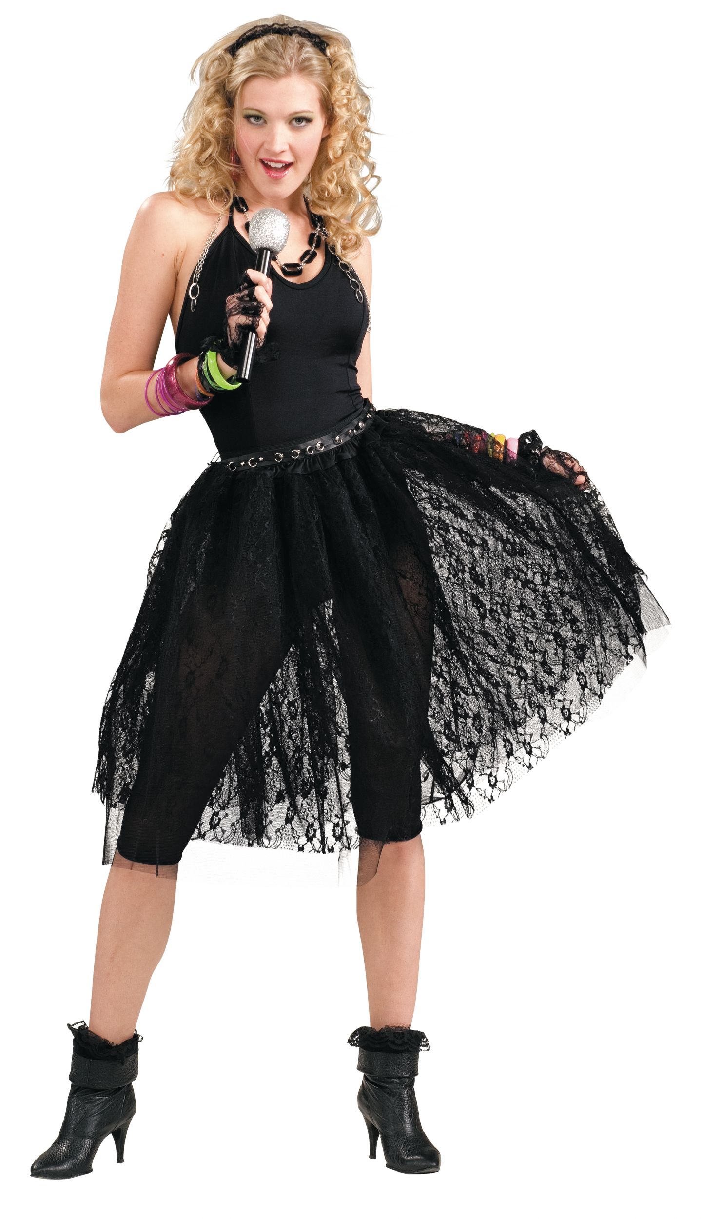 Adult 1980s Lace Tulle Pop Skirt, Black, One Size, Wearable