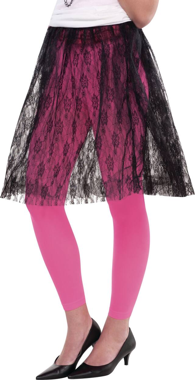 Collant sans pieds néon des années 1980 pour adulte, rose, taille unique, accessoire de costume à porter pour l'Halloween Front_Angled_Left