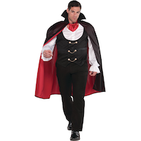 Men's Dracula Vampire Black/Red Outfit with Shirt & CapeHalloween Costume, Assorted Sizes Front_Flat