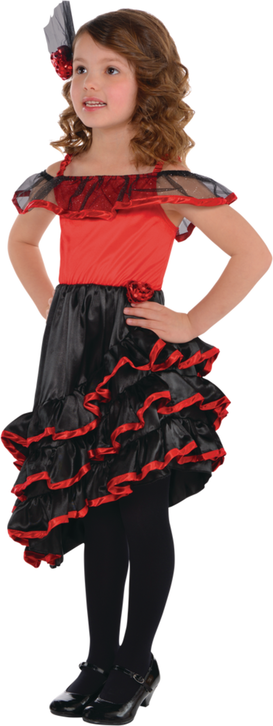 Kids' Spanish Dancer Red/Black Dress with Hair Clip Halloween Costume