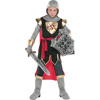 Kids' Medieval Crusader Knight Silver/Red Outfit with Tunic/Cape/Gloves/Boot Covers Halloween Costume, Assorted Sizes Front_Flat