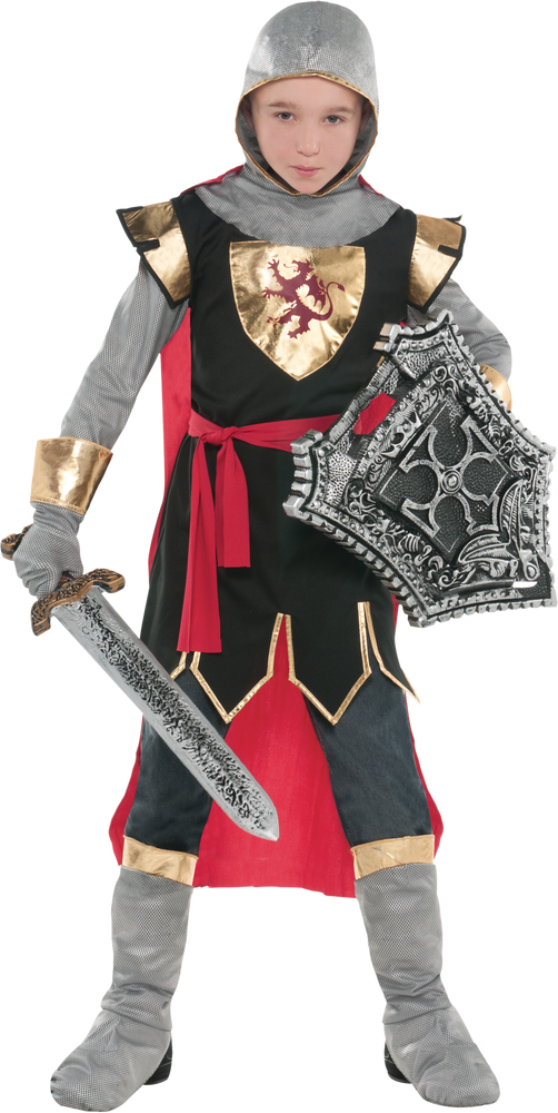 Costume De Chevalier Médiéval Pour Enfant - 4 Pièces (casque, Armure, épée, Bouclier) - Motif Croisé Et Dragon - Pour Jeux Et Déguisements