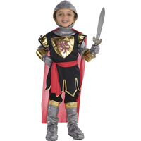 Costume de chevalier de croisade médiéval, enfants, tenue argent/rouge avec tunique/cape/gants/couvre-bottes, tailles variées Front_Flat