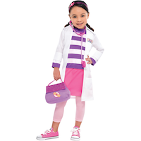 Kids' Disney Doc McStuffins Purple/White Striped Dress with Headband/Stethoscope/Bag Halloween Costume, Assorted Sizes Front_Flat