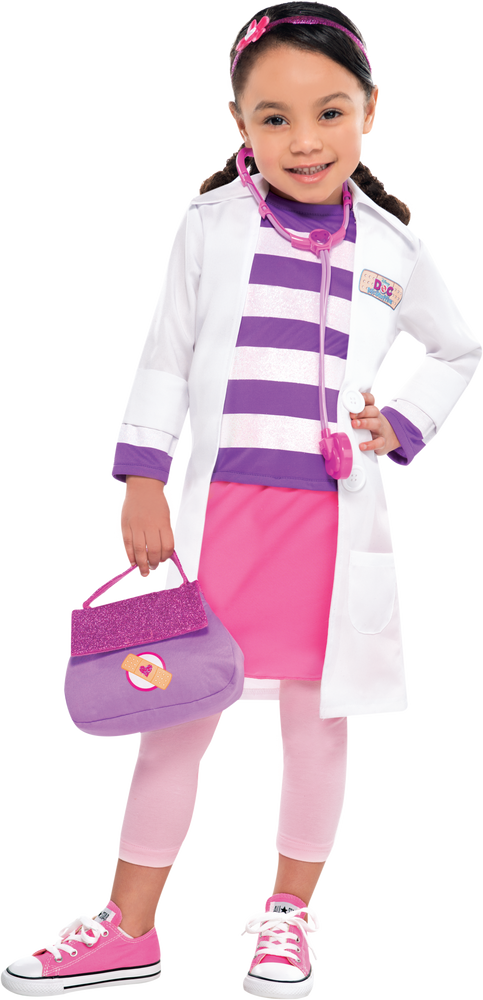 Kids Disney Doc McStuffins Purple White Striped Dress with Headband Stethoscope Bag Halloween Costume Assorted Sizes