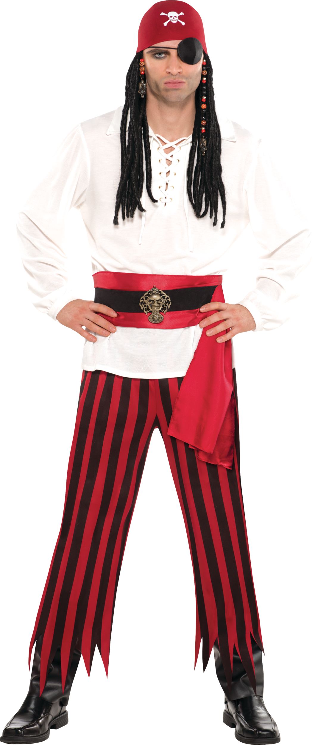Pirate Pants, Red and Black Stripes, Adult, One Size Front_Flat