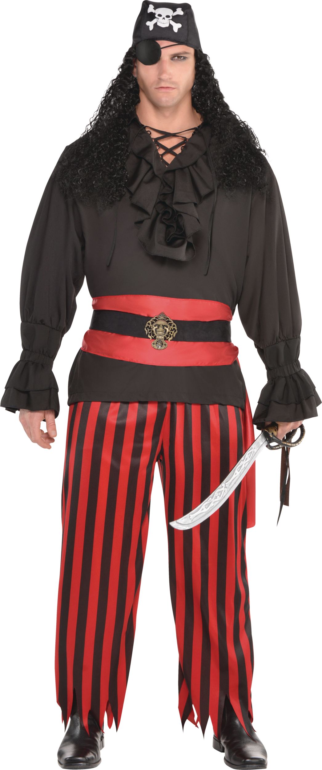 Pirate Pants, Red and Black Stripes, Adult, One Size Front_Flat