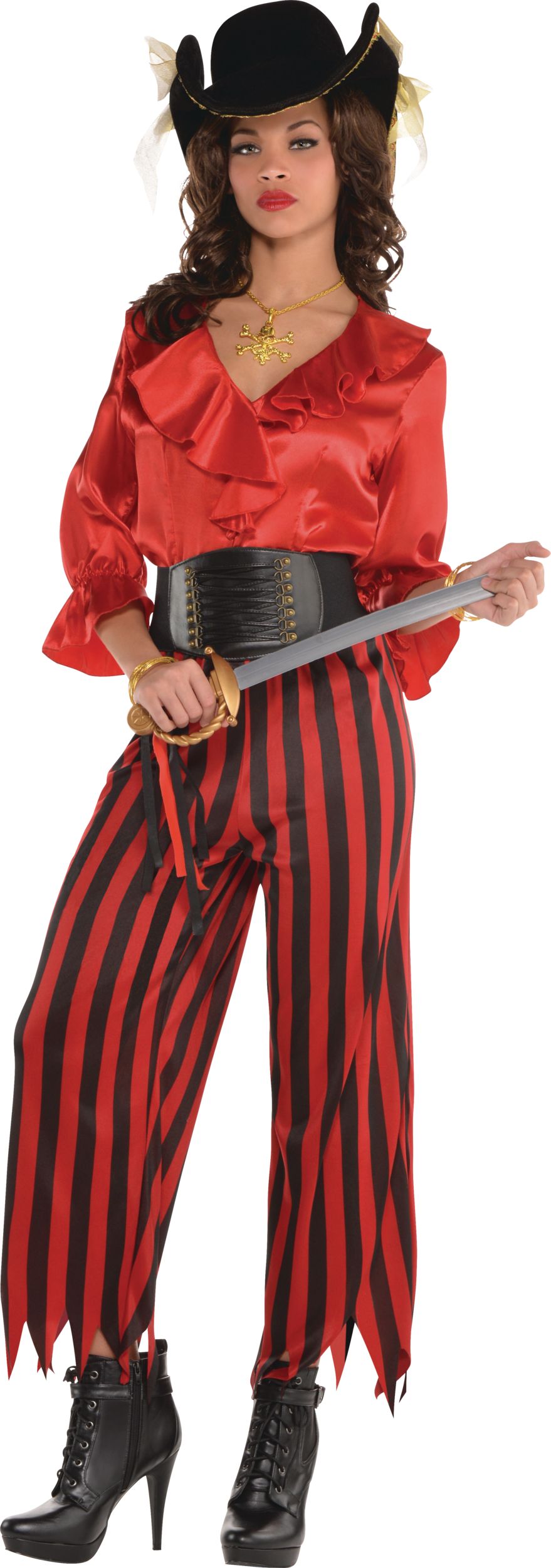 Pirate Pants, Red and Black Stripes, Adult, One Size Front_Angled_Left