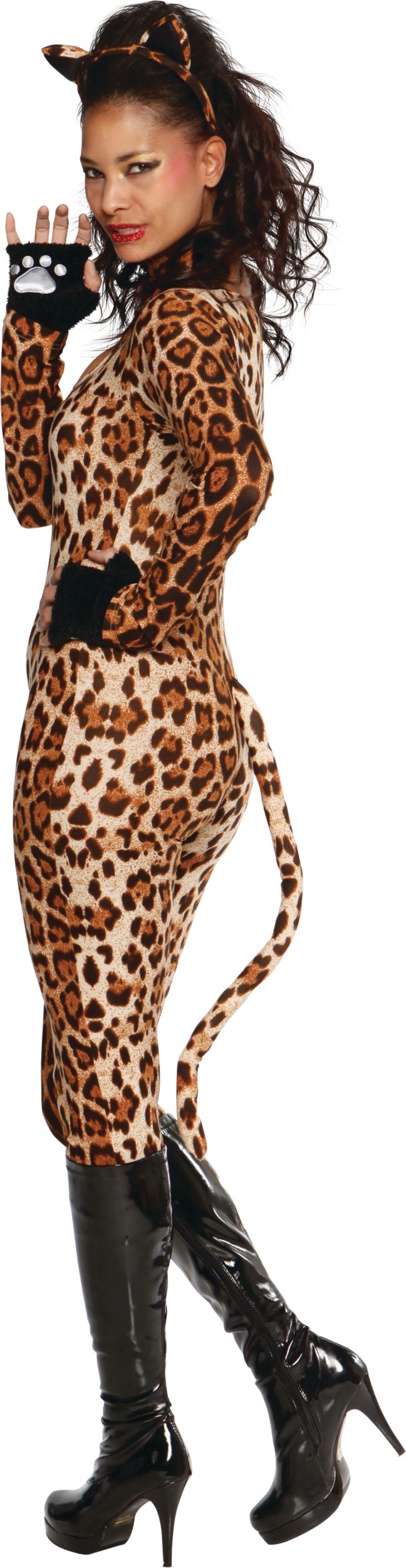 Leopard Catsuit Costume, Brown, Adult, One Size Side_Left