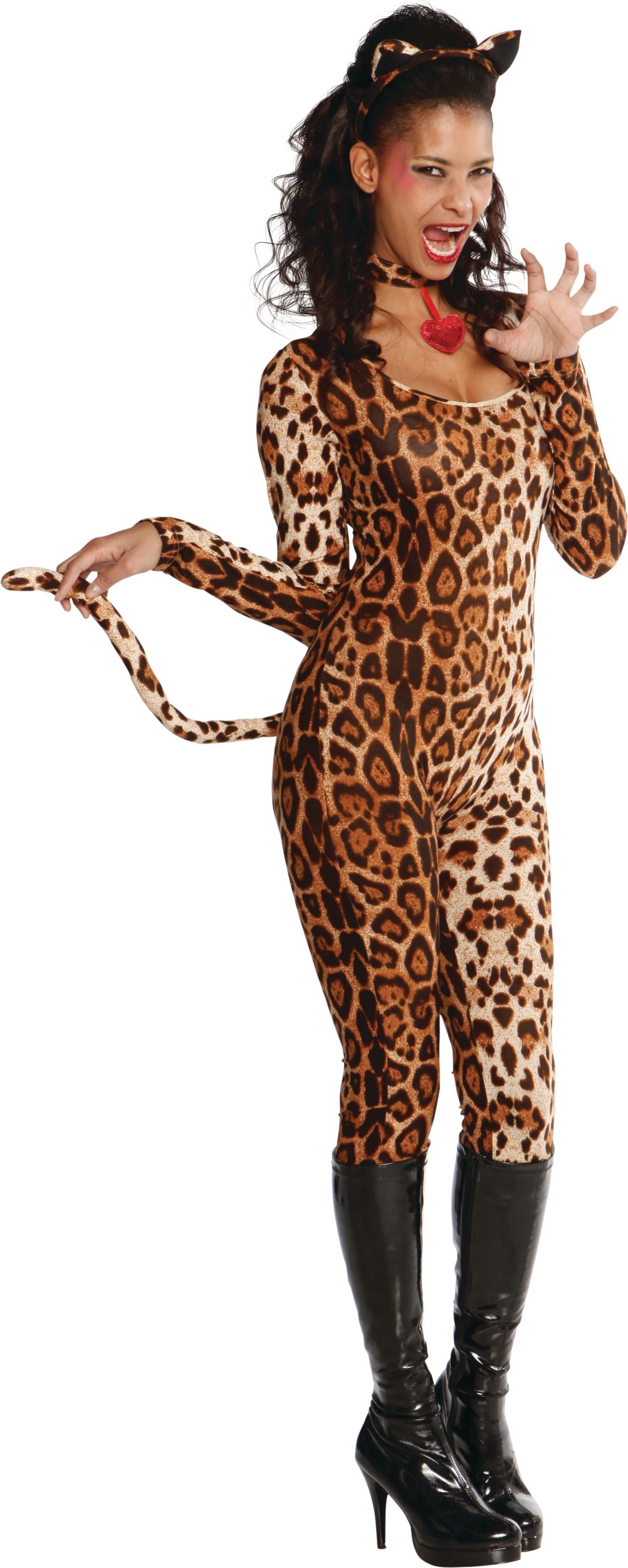 Leopard Catsuit Costume, Brown, Adult, One Size Front_Angled_Right