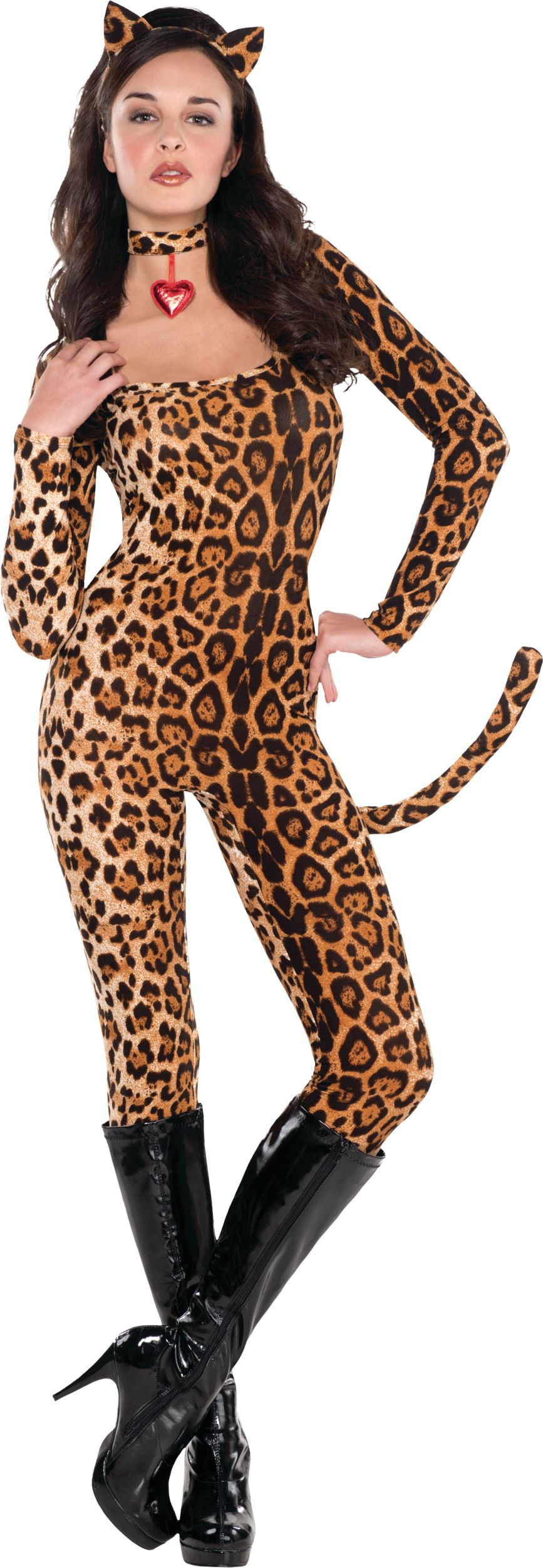 Leopard Catsuit Costume, Brown, Adult, One Size Front_Flat