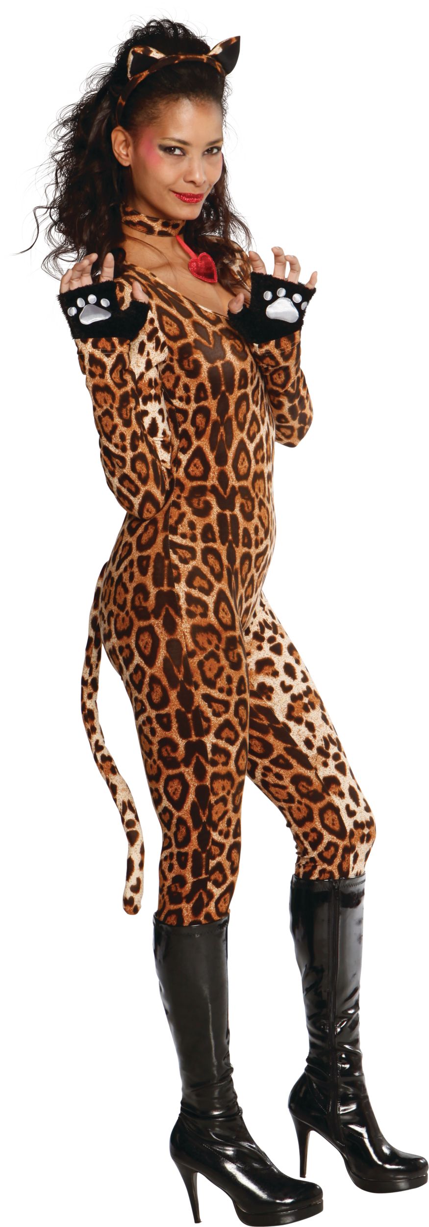 Leopard Catsuit Costume, Brown, Adult, One Size Side_Right