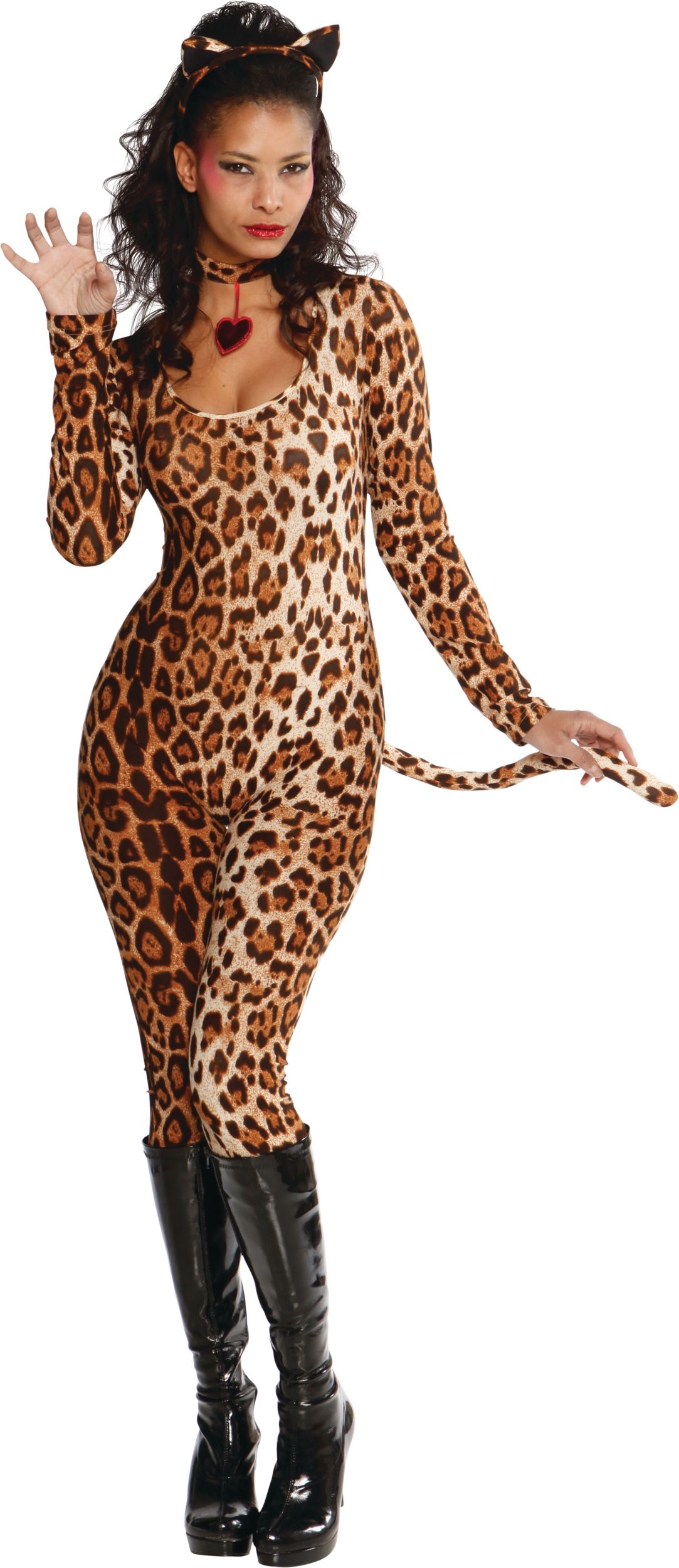 Leopard Catsuit Costume, Brown, Adult, One Size Front_Angled_Left