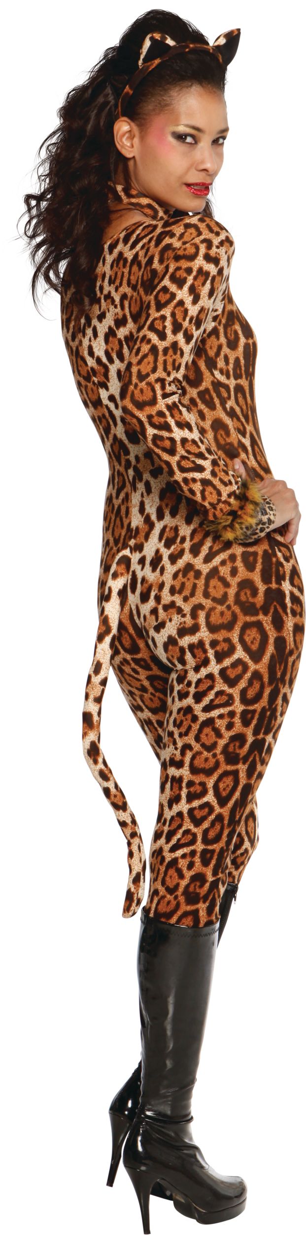 Leopard Catsuit Costume, Brown, Adult, One Size Back_Angled_Right