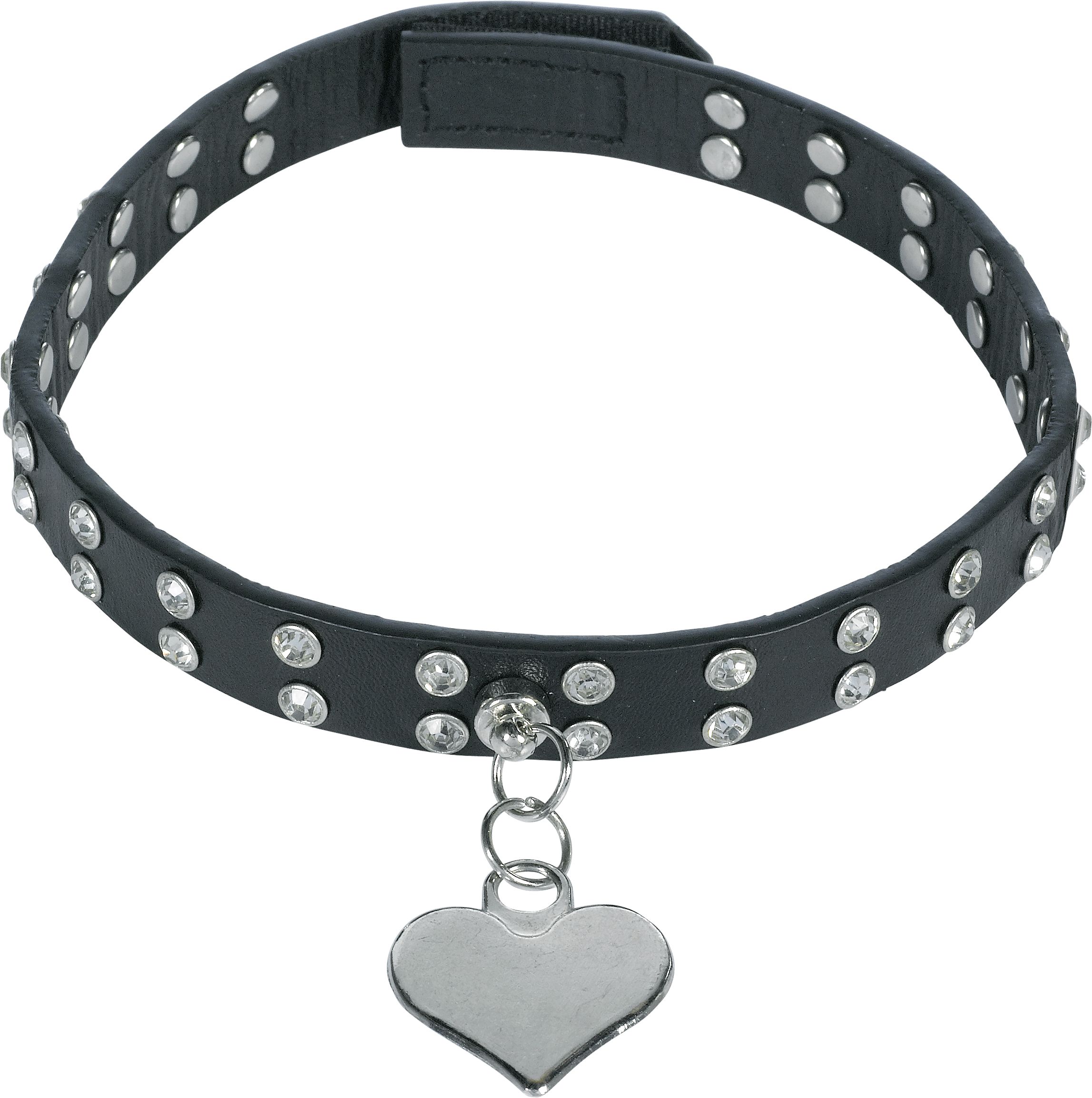 Faux Leather Cat Collar Choker with Heart Pendant, Black, One Size