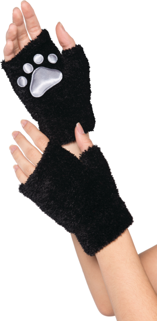 Adult Cat Fingerless Paw Gloves, Black, One Size, Wearable Costume Accessory for Halloween