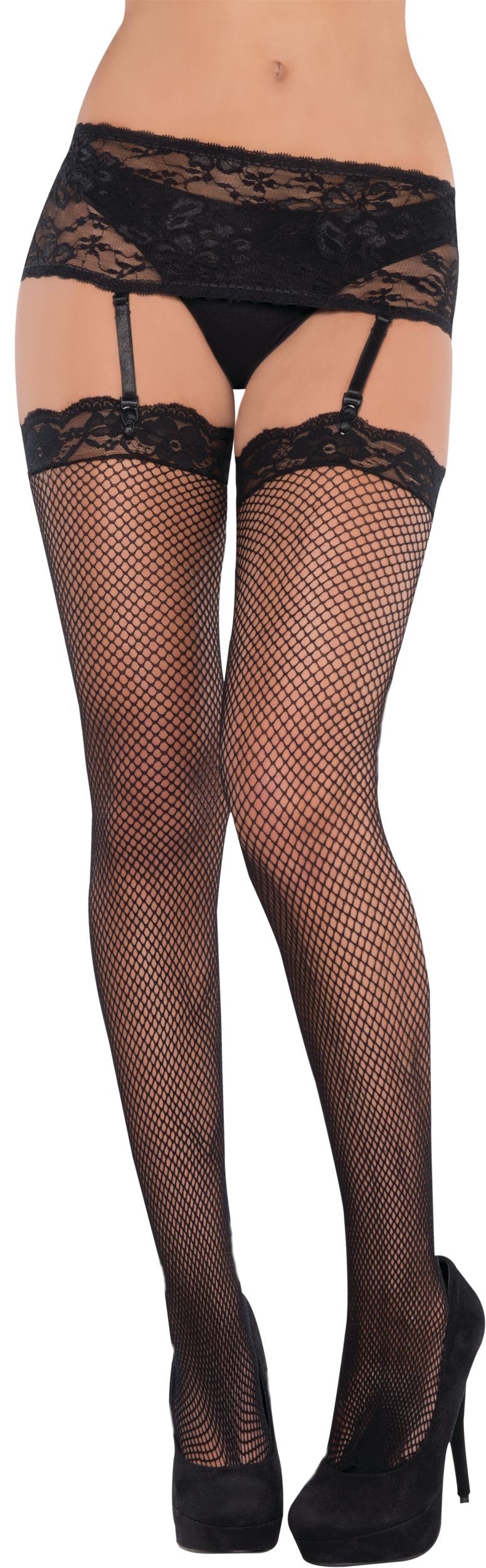 Adult Garter Belt Set with Fishnet Stocking Tights, Black, One Size,  Wearable Costume Accessory for Halloween