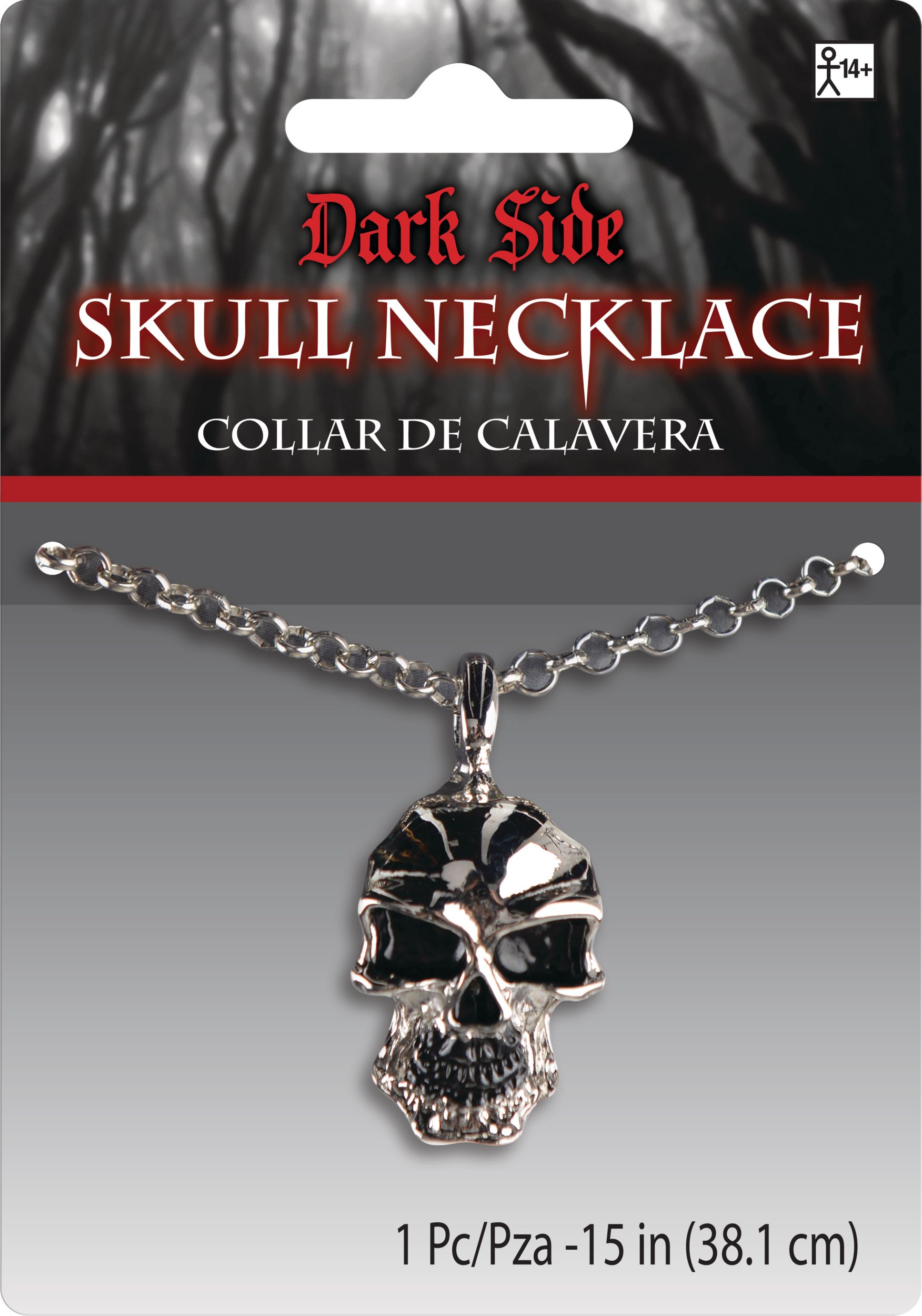 Skull Necklace Jewelry, Silver, 24-in, Wearable Costume Accessory for Halloween Front_Flat