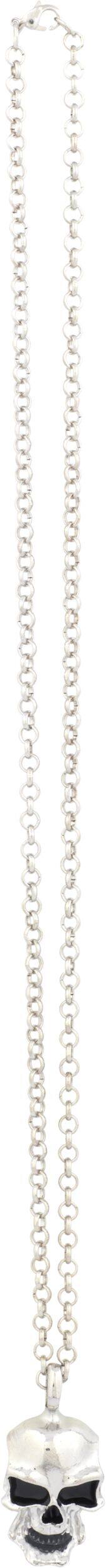 Skull Necklace Jewelry, Silver, 24-in, Wearable Costume Accessory for Halloween Overhead_Flat
