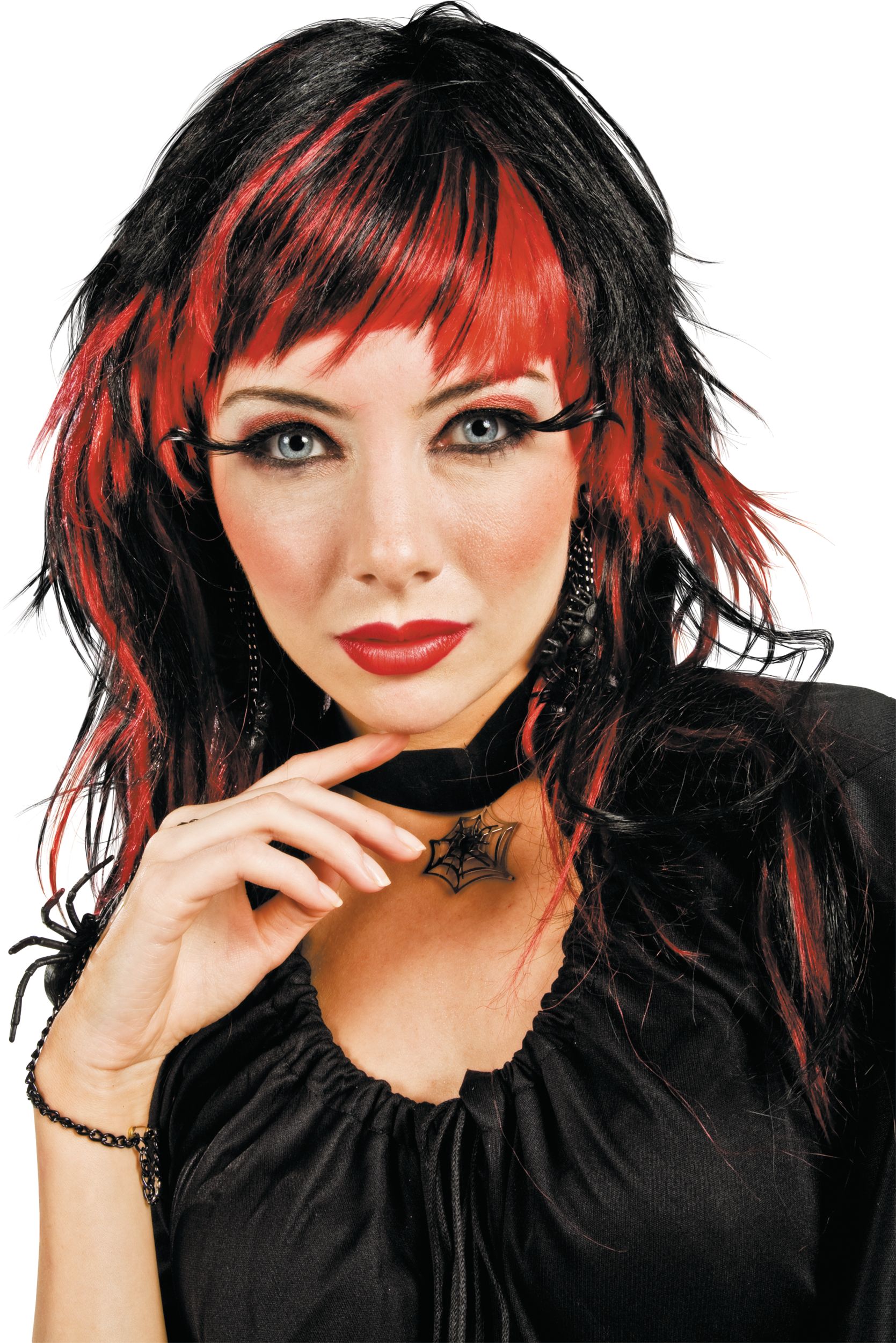 Perruque d'enchanteresse, rouge et noir Front_Flat