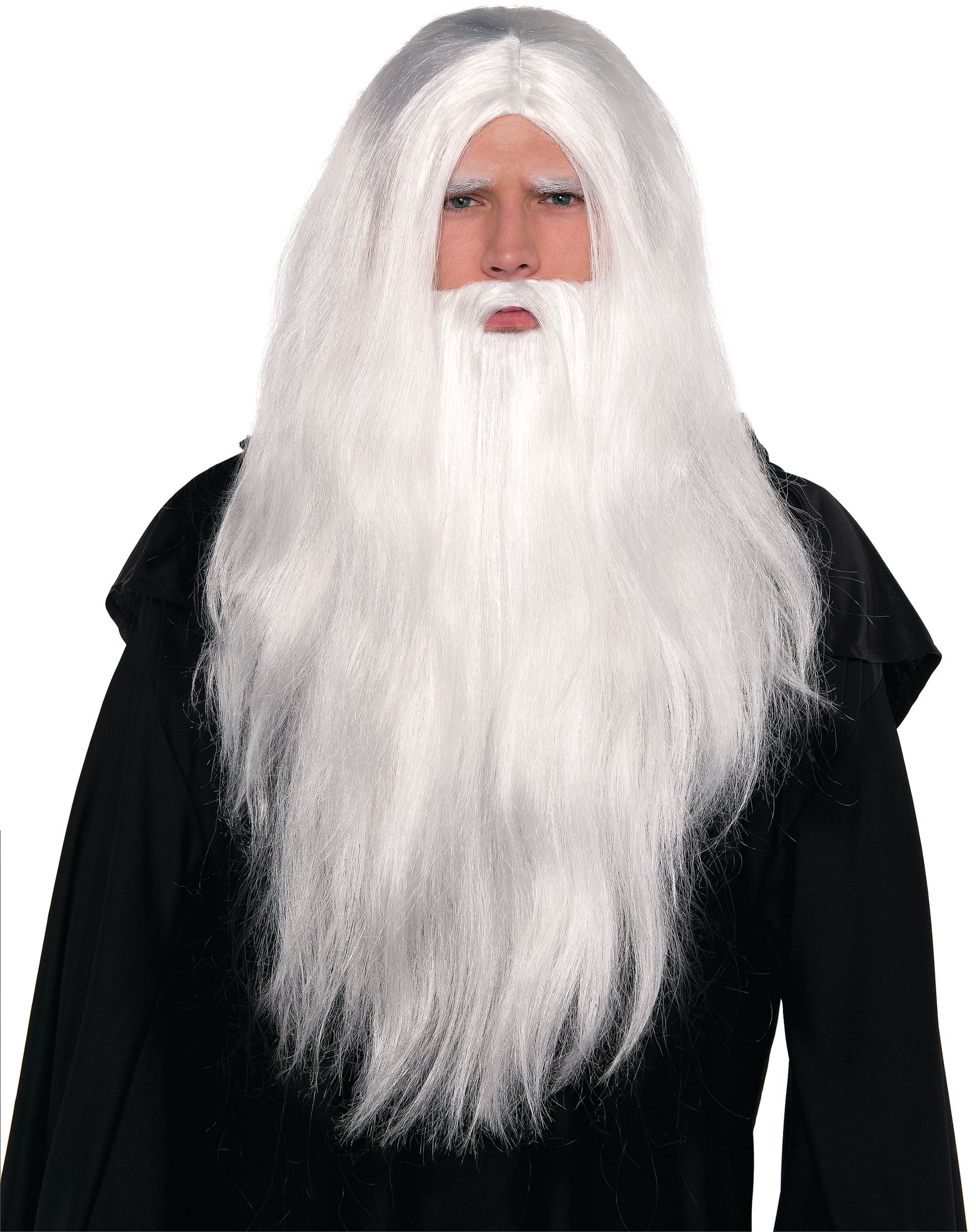 Merlin Wizard Long Hair Wig Beard White One Size 2 pk Wearable Costume Accessories for Halloween