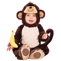 Infant Monkey Brown Jumpsuit with Hood Halloween Costume, Assorted Sizes Front_Flat