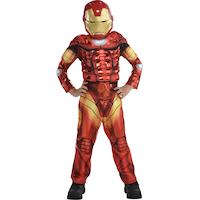 Kids' Disney Marvel Iron Man Red/Gold Padded Jumpsuit with Mask Halloween Costume, Assorted Sizes Front_Flat