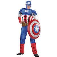 Men's Disney Marvel Captain America Blue/Red Padded Jumpsuit with Mask Halloween Costume, Assorted Sizes Front_Angled_Left