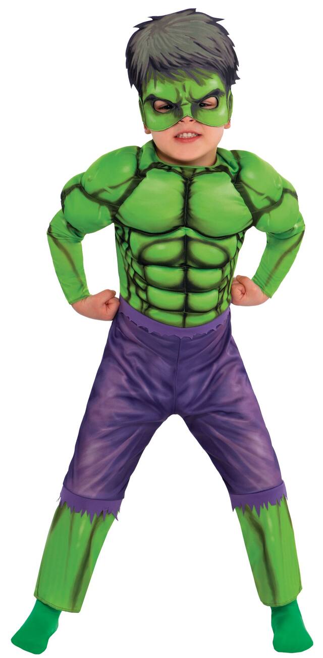 Disney Marvel The Incredible Hulk Halloween Costume, Green Padded Jumpsuit with Mask, Toddler, 3-4T Front_Flat