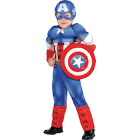Toddler Disney Marvel Captain America Blue/Red Padded Jumpsuit with Mask Halloween Costume, Assorted Sizes Front_Angled_Left