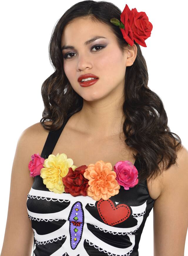 Day of the Dead Rose Hair Clip Front_Three_Fourths_Angled_Left