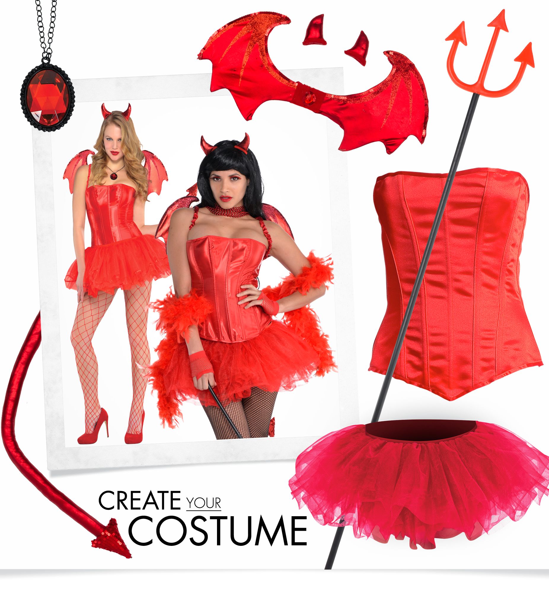 Devil Kit with Horns, Wings & Tail, Red, One Size, 3-pk, Wearable Costume Accessories for Halloween Front_Flat