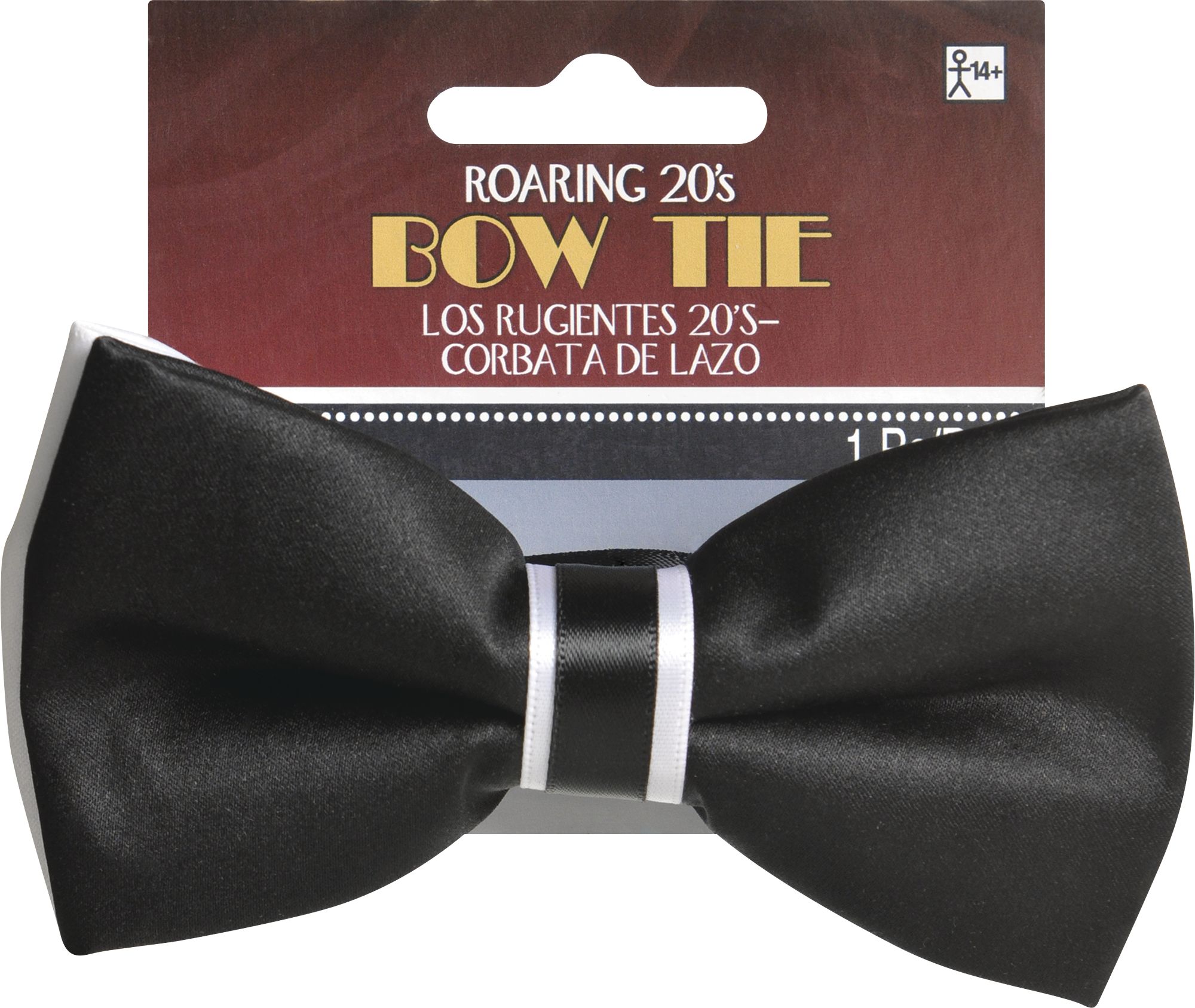 Noeud papillon des années 1920, noir, taille unique, accessoire de costume à porter pour l'Halloween Front_Flat